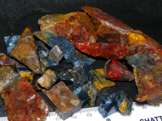 Nice Pietersite Rough/Sliced Specimens 917cts Namibia Red/Gold/Blue Colours