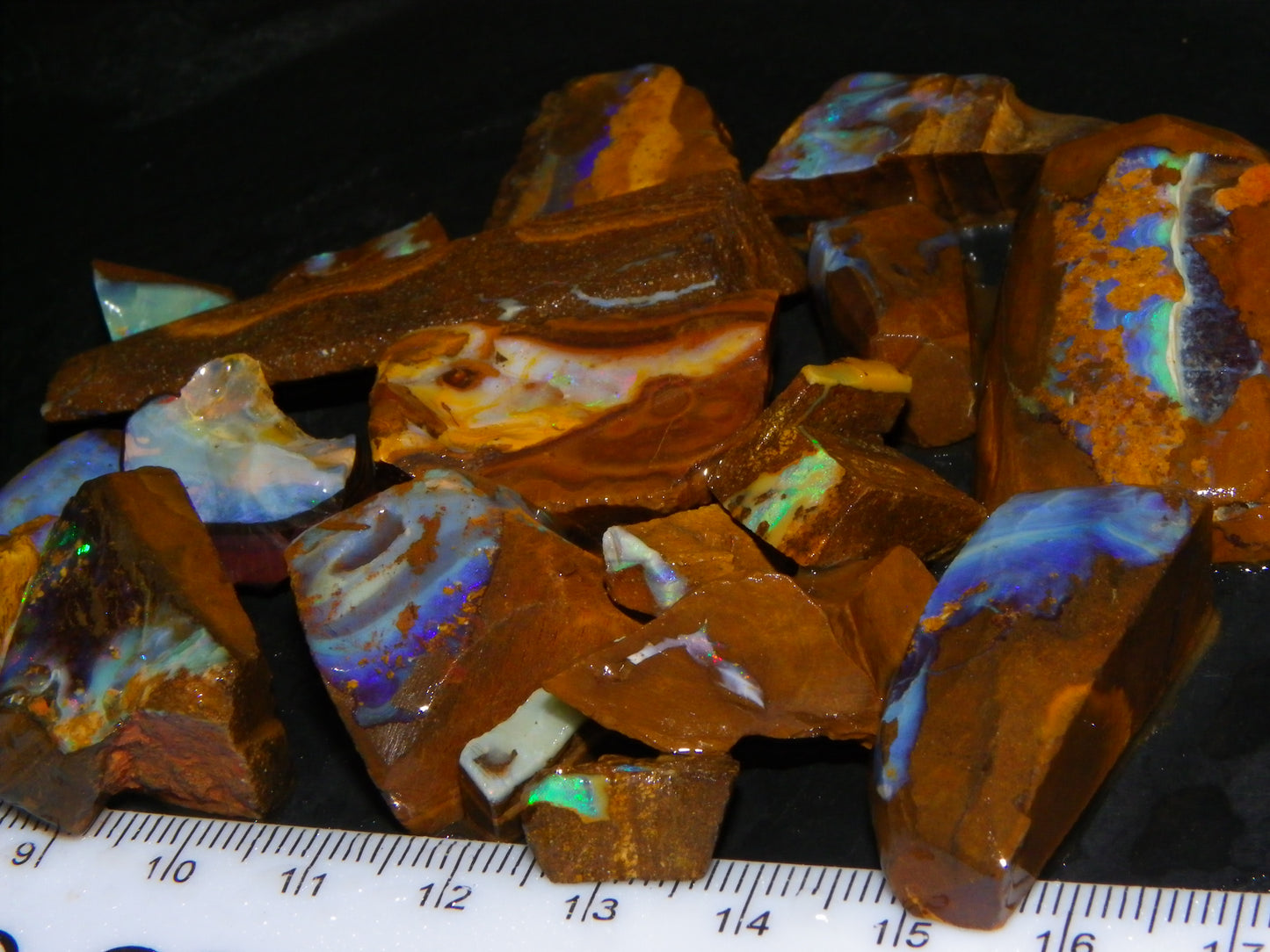 NIce Rough/Rubbed/Sliced Boulder Opal Parcel 645cts Some Blue/Green Fires Au
