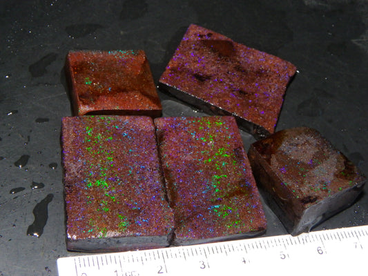 5 Nice Rough/Sliced Andamooka Matrix Opals 216cts Green/Blue Fires Australia
