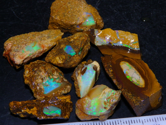 Nice Rough Opalton Nut/Pipe Opal Parcel/Specimens 129cts Green/Blue Fires/Crystal Qld Au