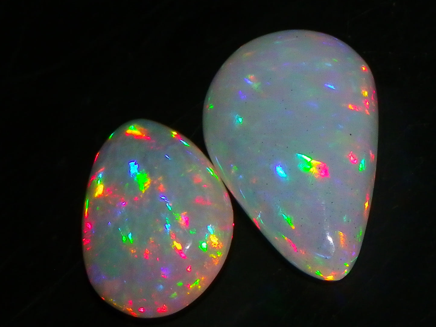 2 Nice Quality Cut/Polished Welo Crystal Opal Cabs/Polished Multicolours Bright