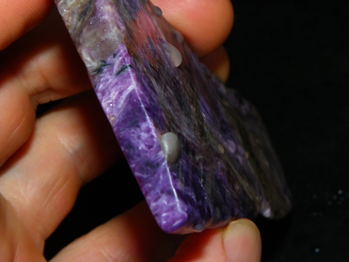 Nice Large Rough Charoite Slice 413.5cts Polished/Coated Purples/Host Rock :)