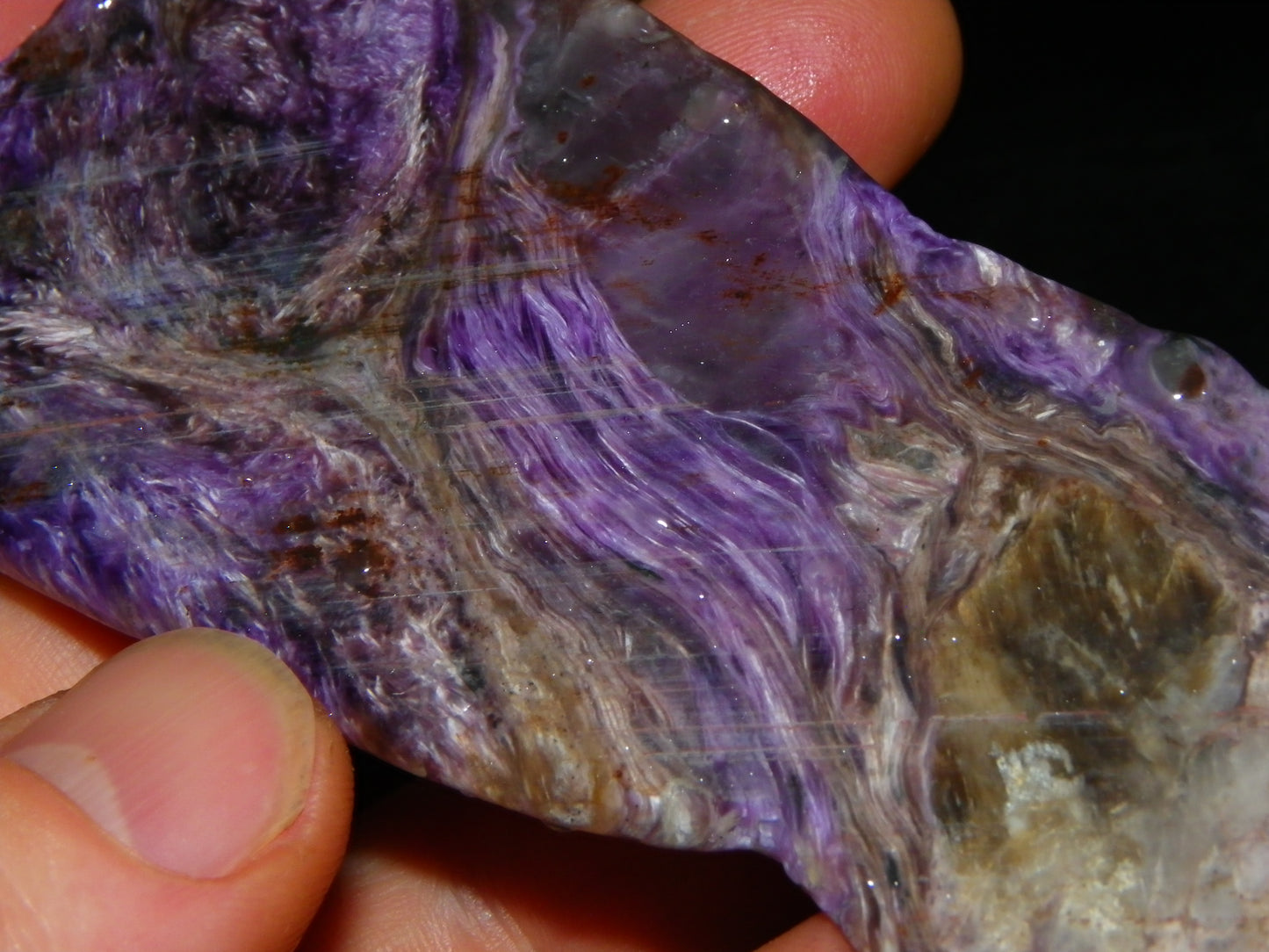 Nice Large Rough Charoite Slice 413.5cts Polished/Coated Purples/Host Rock :)