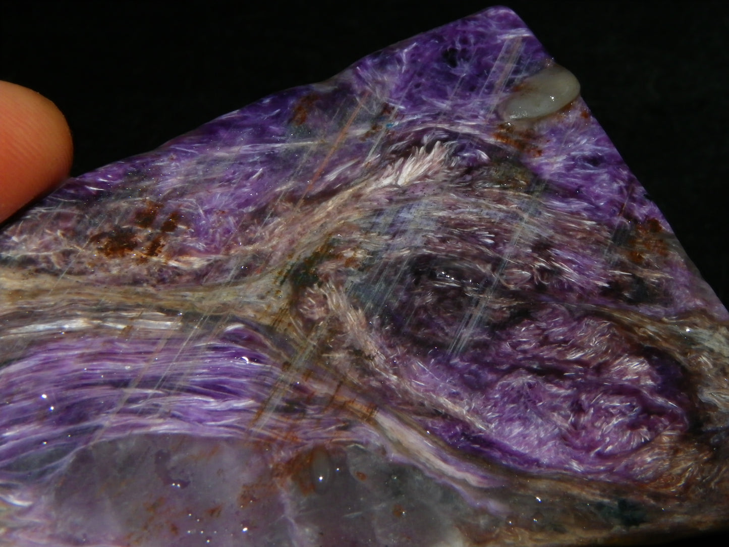 Nice Large Rough Charoite Slice 413.5cts Polished/Coated Purples/Host Rock :)