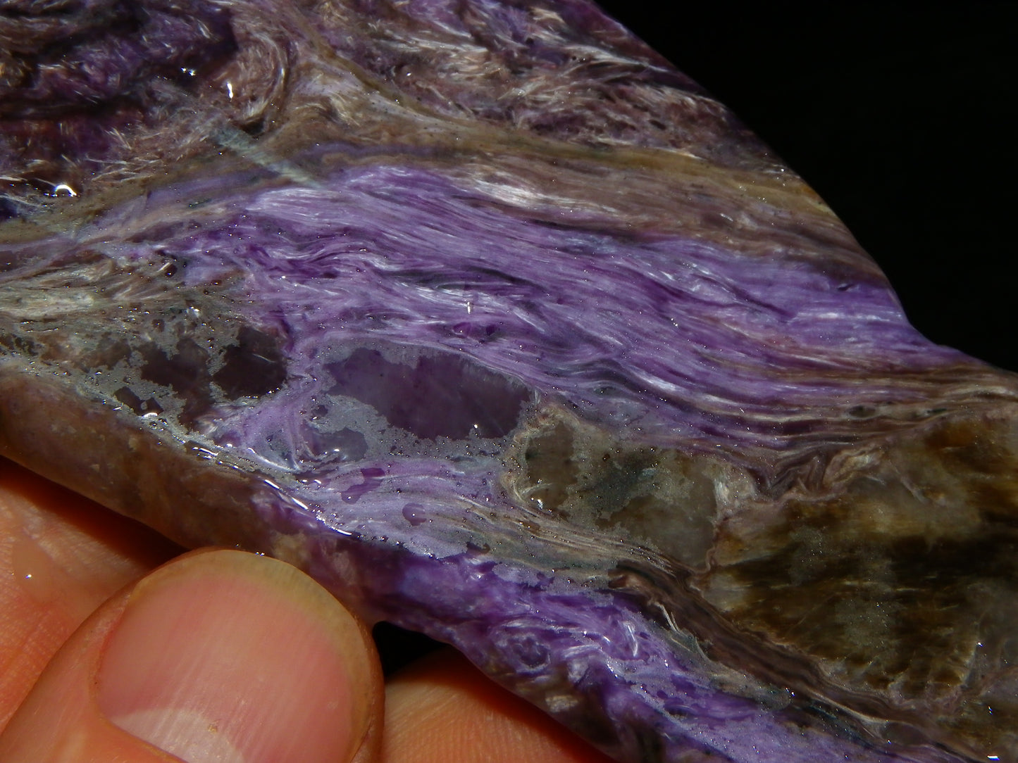 Nice Large Rough Charoite Slice 413.5cts Polished/Coated Purples/Host Rock :)