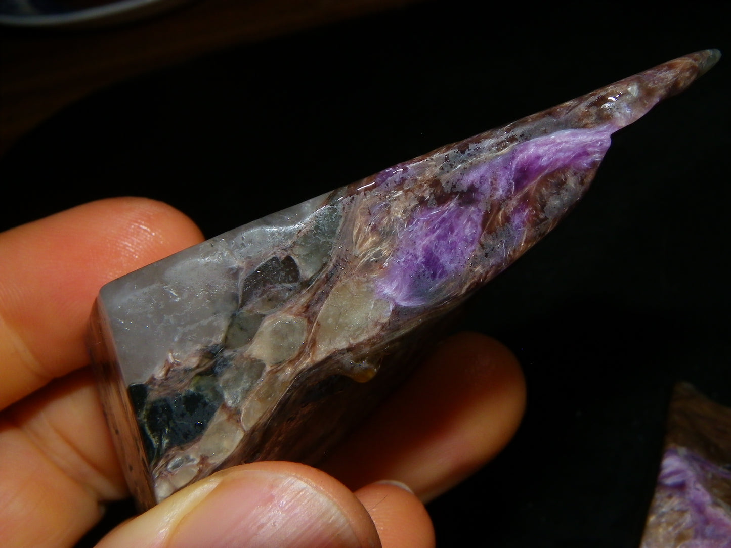 2 Nice Large Rough/Sliced/Coated Charoite Specimens 1044cts Purple/Silver Host Rock :)
