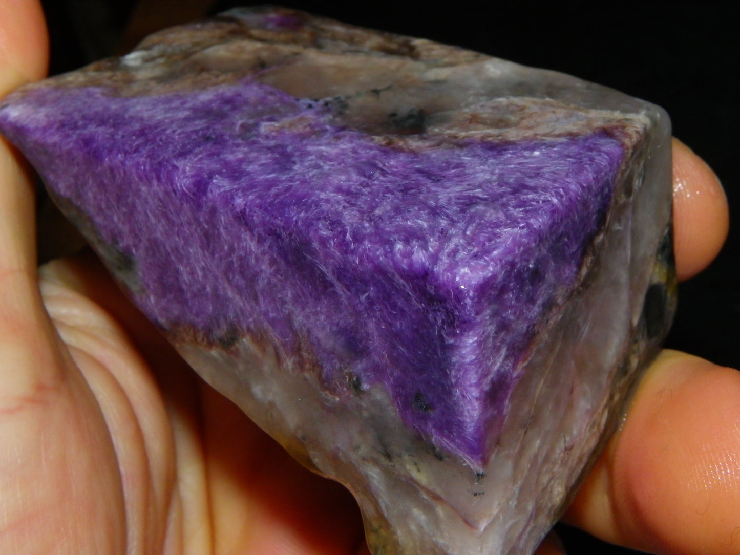 2 Nice Large Rough/Sliced/Coated Charoite Specimens 1044cts Purple/Silver Host Rock :)