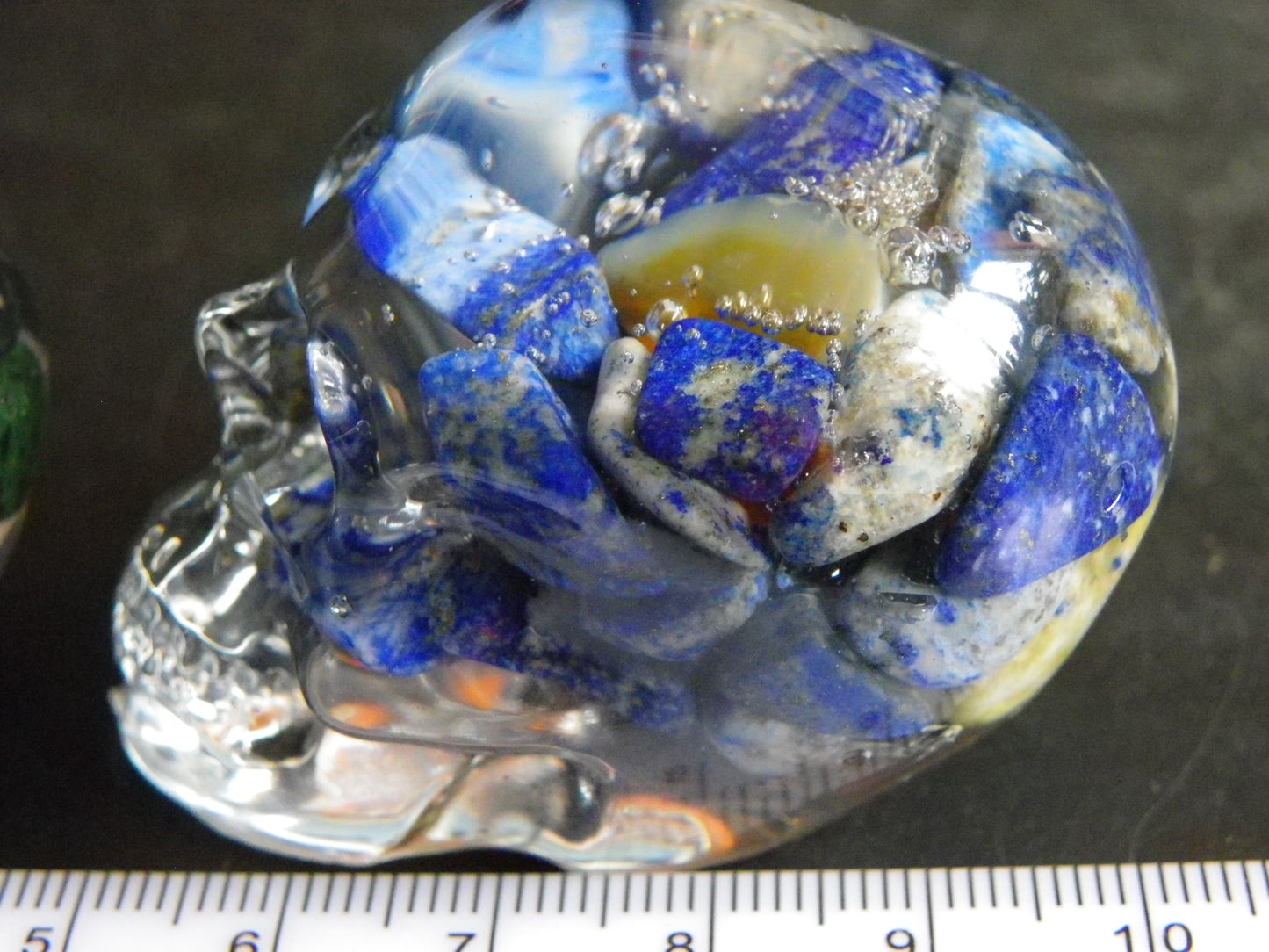 2 Nice Stone + Resin Skull Ornaments 550cts Ruby Zoisite + Lapis Lazuli :)