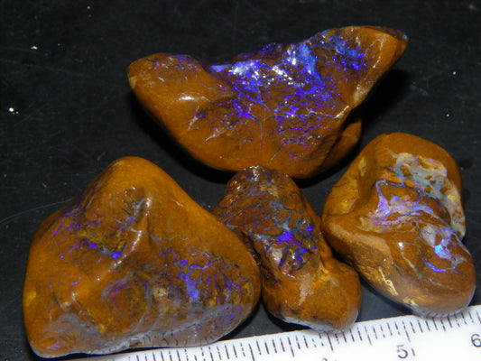 4 Rough/Tumbled Matrix Opals 251cts Queensland Blue/Purples Fires Ironstones Au