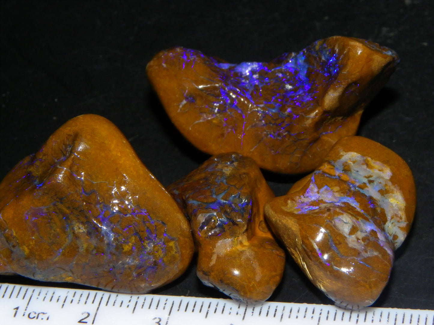 4 Rough/Tumbled Matrix Opals 251cts Queensland Blue/Purples Fires Ironstones Au