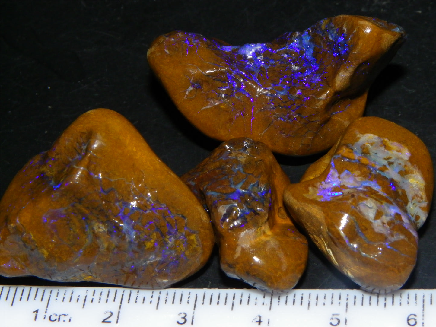 4 Rough/Tumbled Matrix Opals 251cts Queensland Blue/Purples Fires Ironstones Au