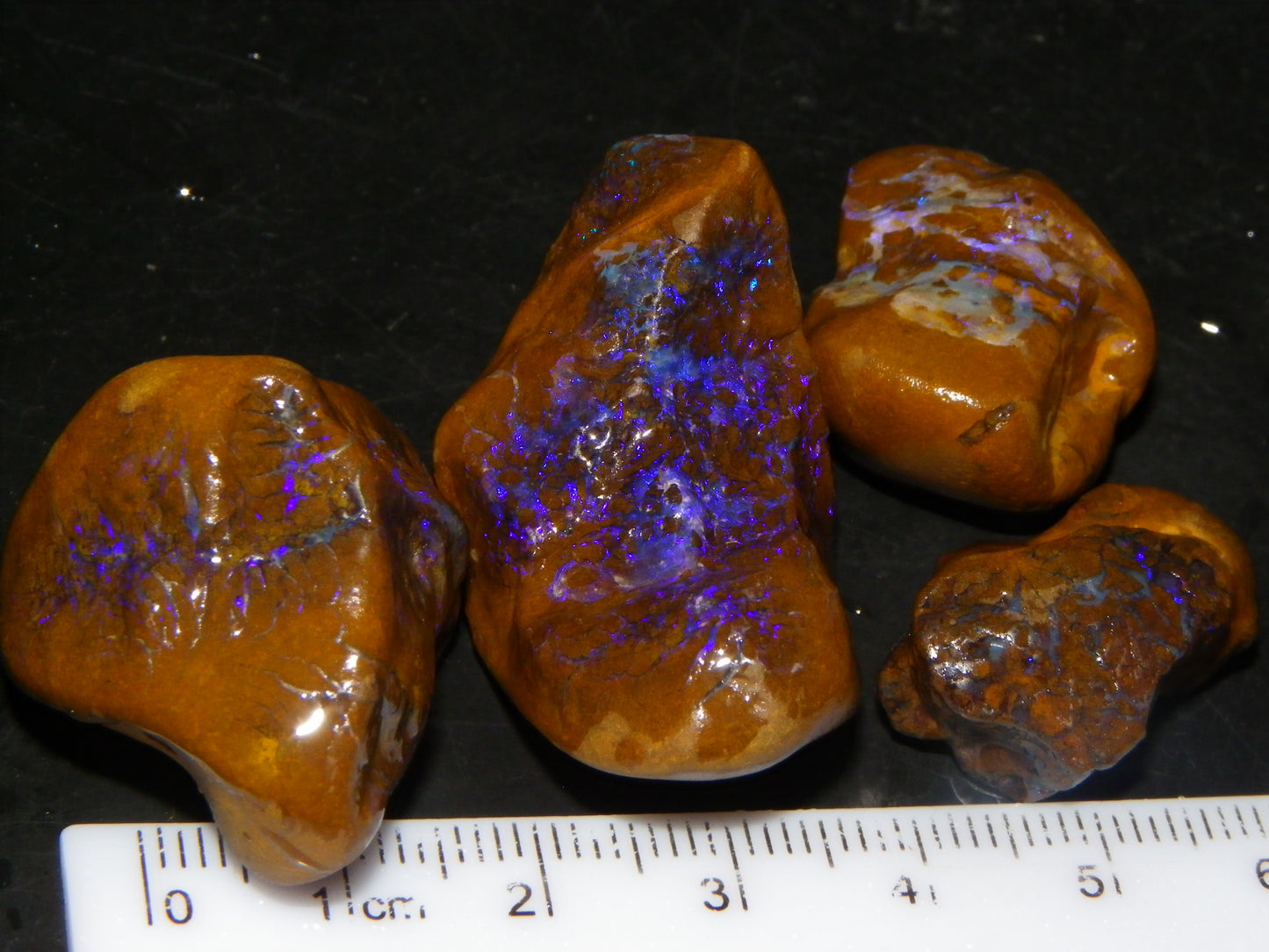 4 Rough/Tumbled Matrix Opals 251cts Queensland Blue/Purples Fires Ironstones Au