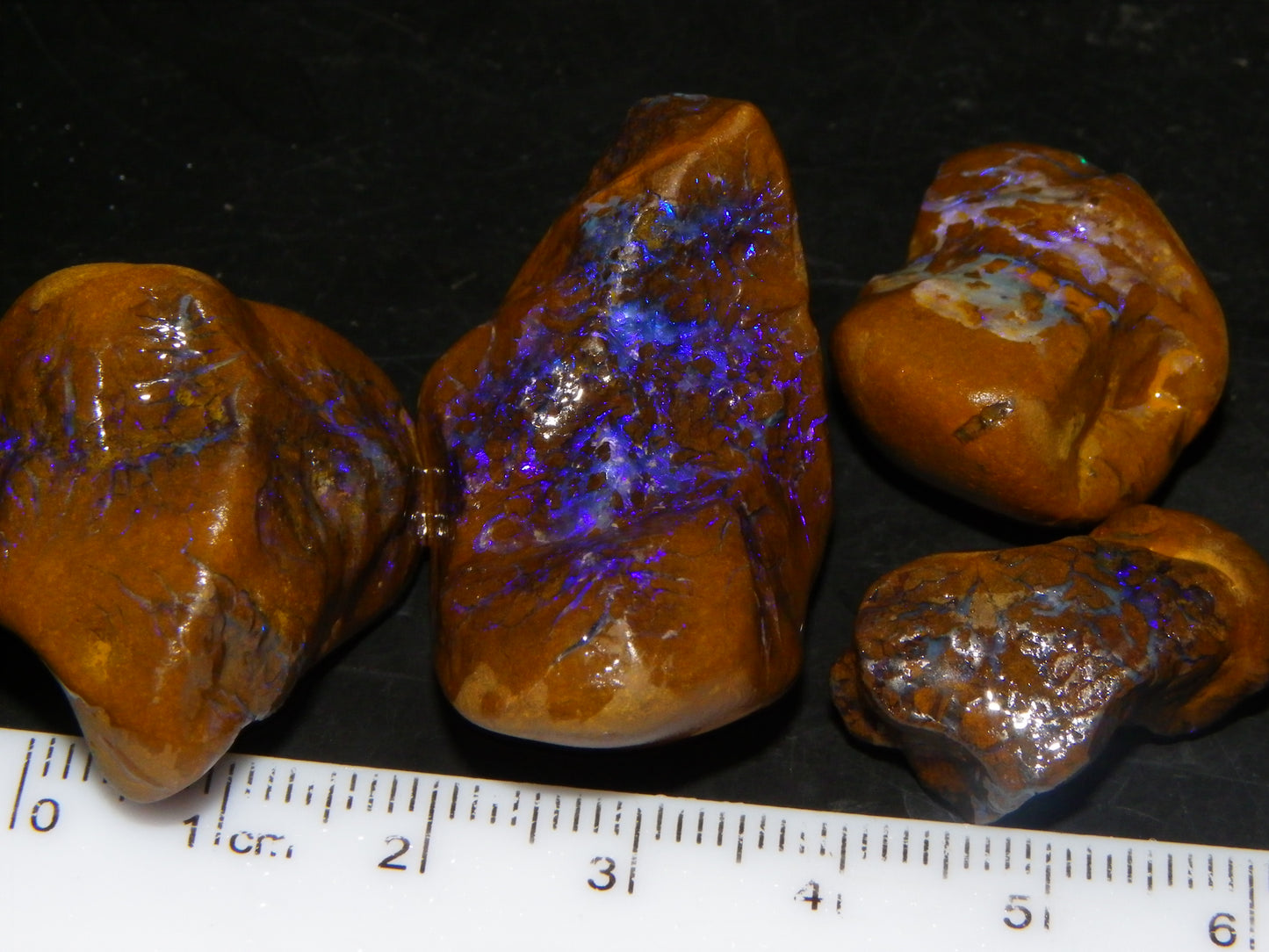 4 Rough/Tumbled Matrix Opals 251cts Queensland Blue/Purples Fires Ironstones Au