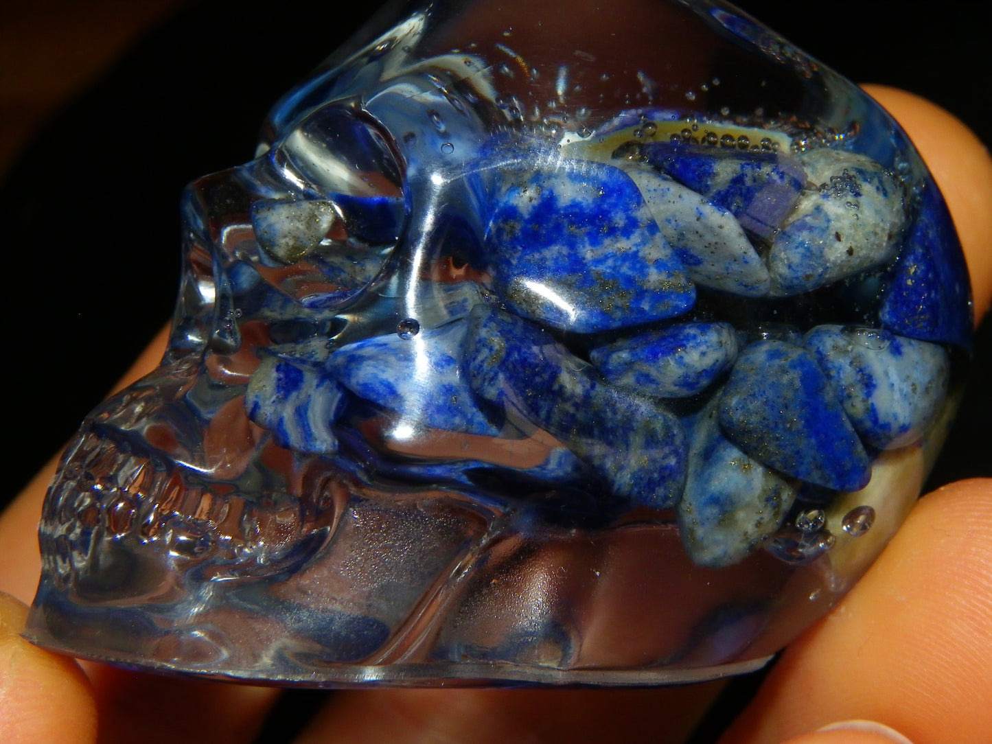 2 Nice Stone + Resin Skull Ornaments 550cts Ruby Zoisite + Lapis Lazuli :)