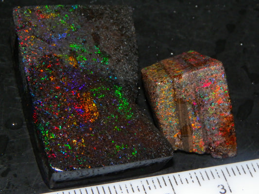 Nice Andamooka Matrix Opal Sliced/Treated Pair. 80cts Multicolours Some Bright :)