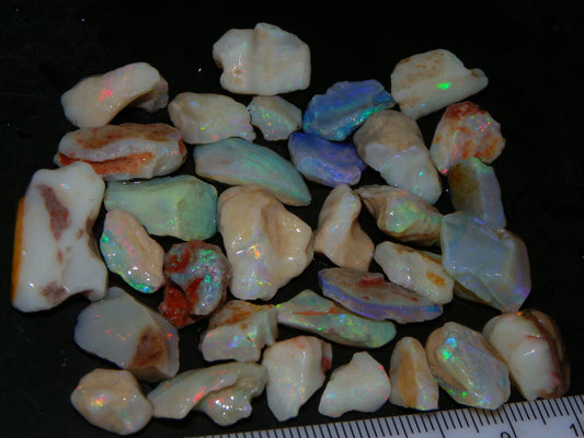 Nice Coober Pedy Opal Rough/Tumbled Parcel 132cts Mixed Base Multicolour Fires