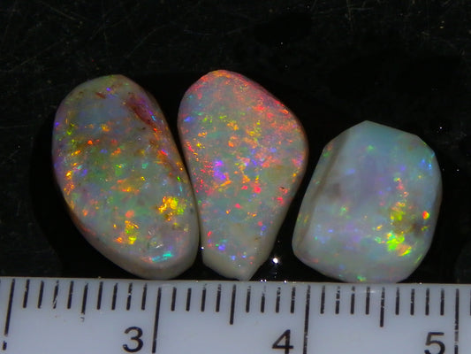 3 Nice Rubbed/Roug Coober Pedy Seam Opals 12cts Multicolour Fires Australia