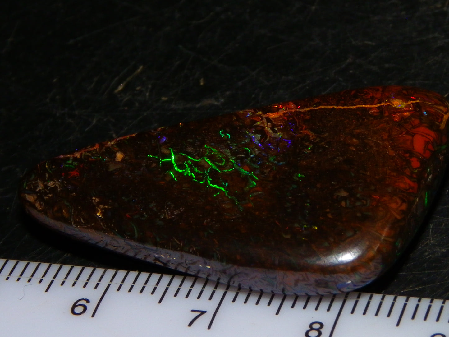 Superb Gem Koroit Opal Freeform Cab 50.69cts Bright Green/Blue Fires/veins Investment
