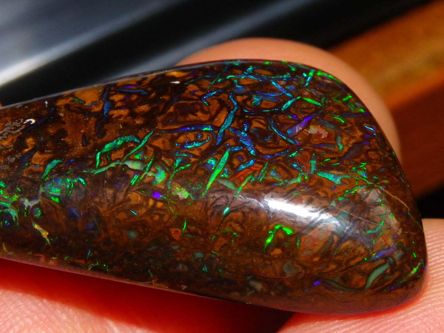 Superb Gem Koroit Opal Freeform Cab 50.69cts Bright Green/Blue Fires/veins Investment