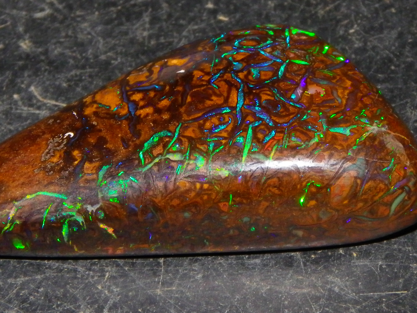 Superb Gem Koroit Opal Freeform Cab 50.69cts Bright Green/Blue Fires/veins Investment