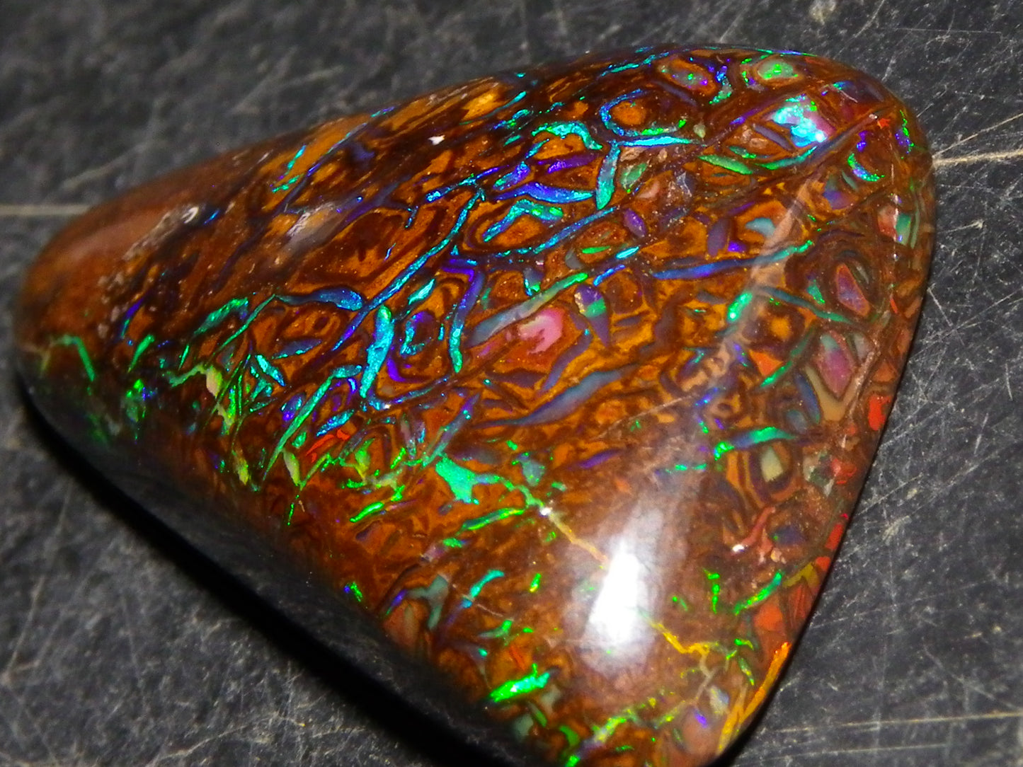 Superb Gem Koroit Opal Freeform Cab 50.69cts Bright Green/Blue Fires/veins Investment