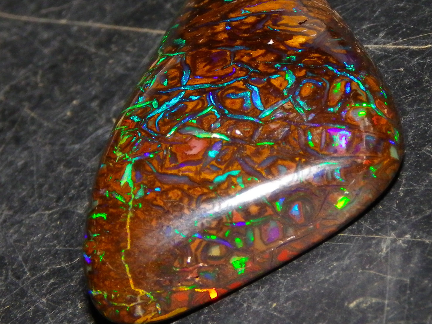 Superb Gem Koroit Opal Freeform Cab 50.69cts Bright Green/Blue Fires/veins Investment