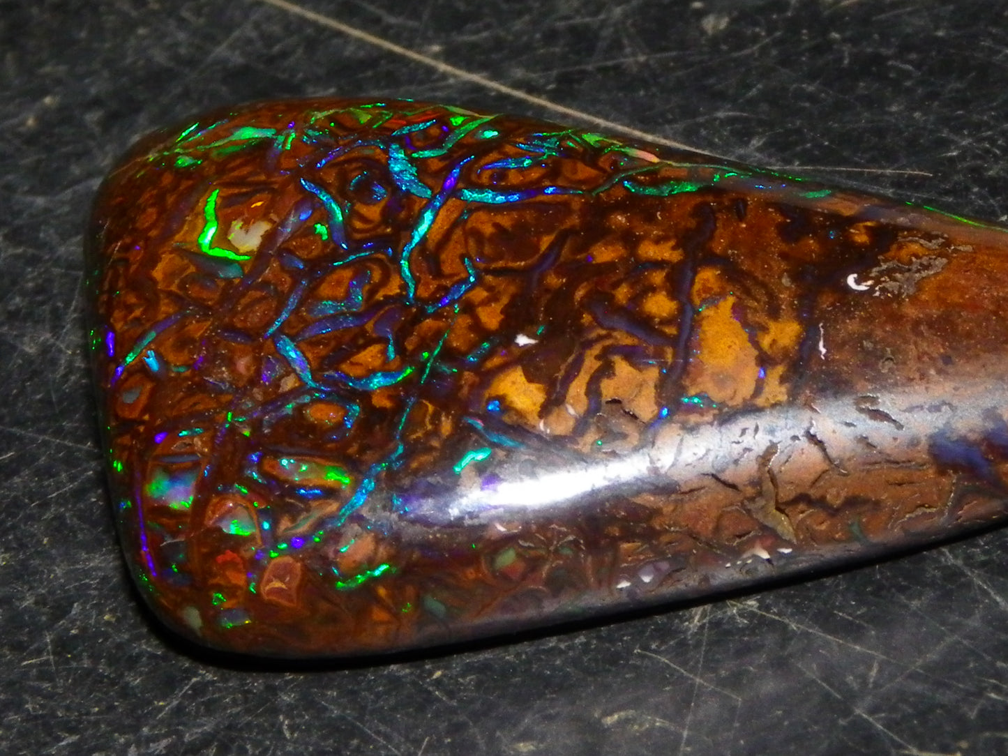 Superb Gem Koroit Opal Freeform Cab 50.69cts Bright Green/Blue Fires/veins Investment
