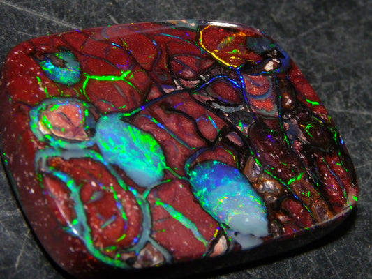 Unusual Gem Koroit Opal Cab 45.28cts Pools/Ponds of Opal Bright Green Veins Qld Australia