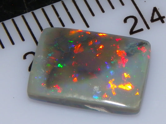Gem Grey Lightning Ridge Opal Cab/Freeform Rectangle 1.53cts Red/Gold/Green Fires Ring
