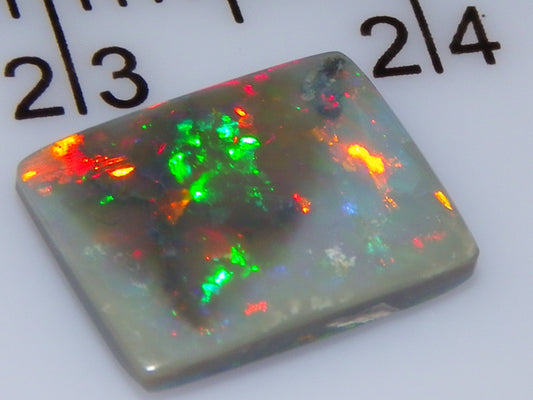 Gem Grey Lightning Ridge Opal Cab/Freeform Rectangle 1.53cts Red/Gold/Green Fires Ring
