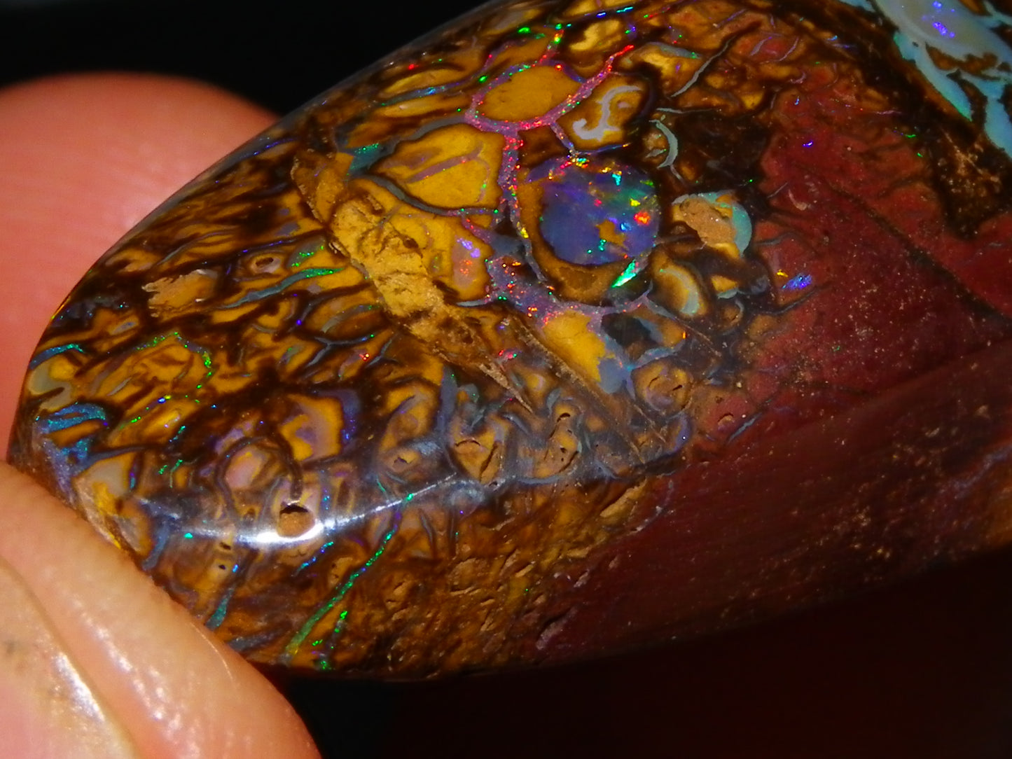 Nice Cut/Polished Koroit Opal Cab/Freeform 79.35cts Fires/Veins/Patterns Qld Au