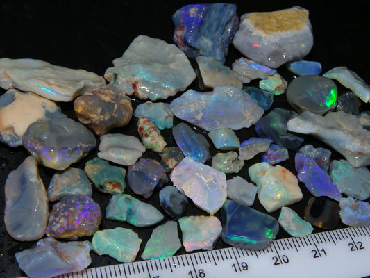 Nice Rough/Rubbed Lightning Ridge Opal Parcel 271cts Blue/Green Fires Mixed Base (P6)