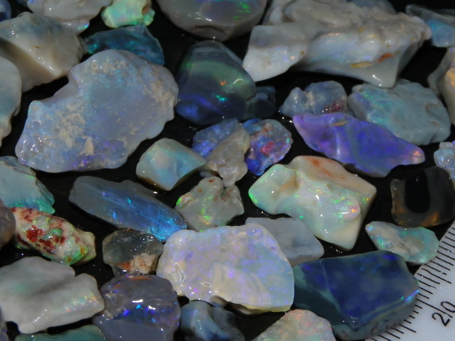 Nice Rough/Rubbed Lightning Ridge Opal Parcel 271cts Blue/Green Fires Mixed Base (P6)