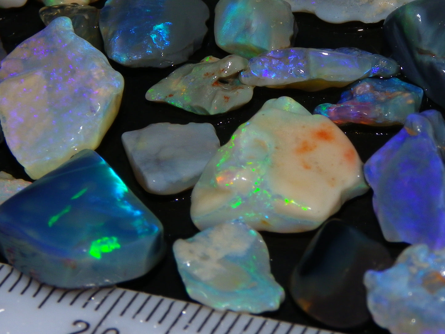 Nice Rough/Rubbed Lightning Ridge Opal Parcel 271cts Blue/Green Fires Mixed Base (P6)