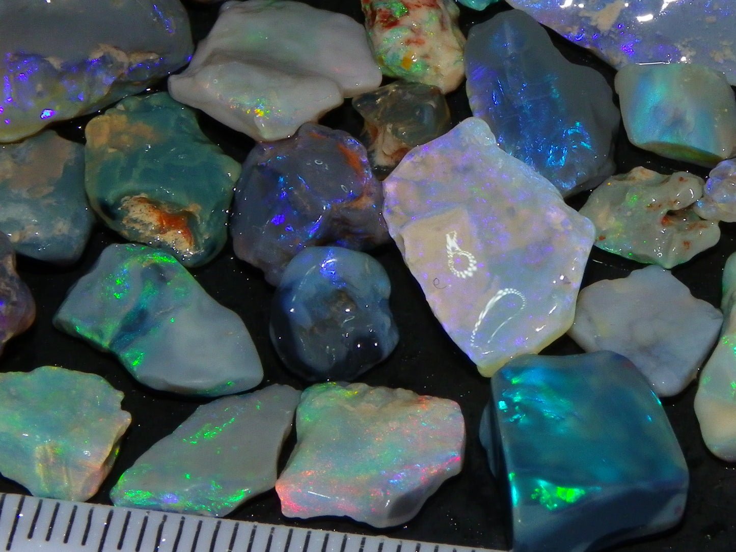 Nice Rough/Rubbed Lightning Ridge Opal Parcel 271cts Blue/Green Fires Mixed Base (P6)