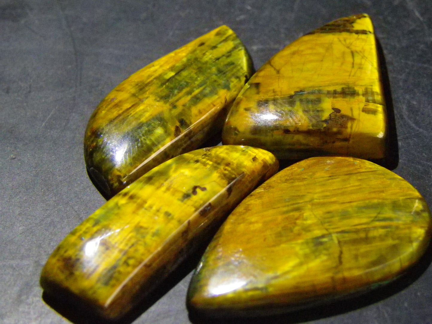 4 Nice Quality Cut/Polished Pietersite Cabs 80.2cts Namibia Gold Colourplays :)